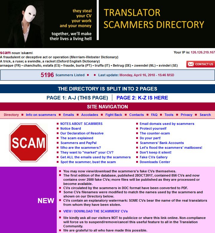 Translator Scammers Directory